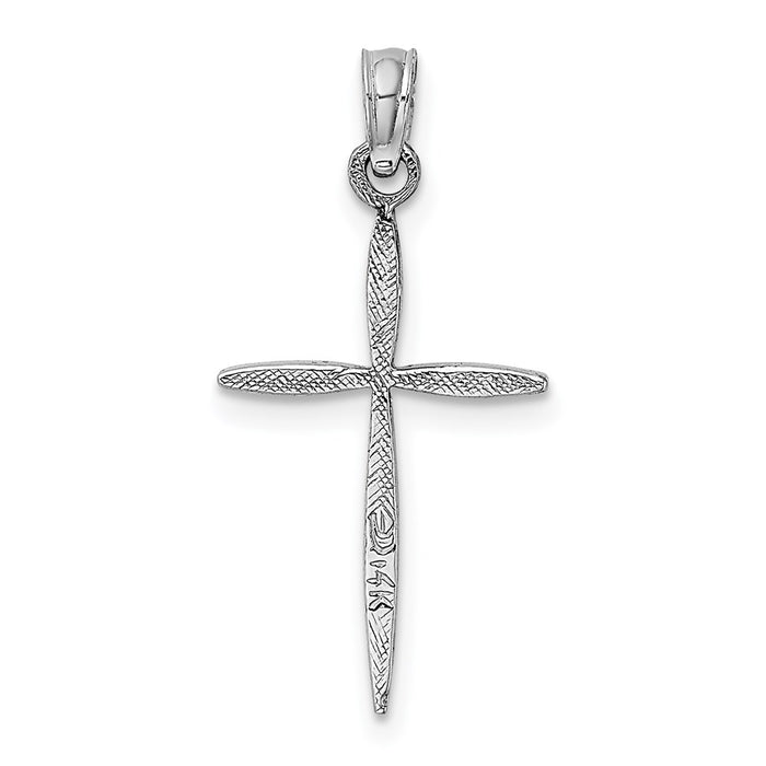 Million Charms 14K White Gold Themed Polished Stick Relgious Cross With Tapered Ends Pendant