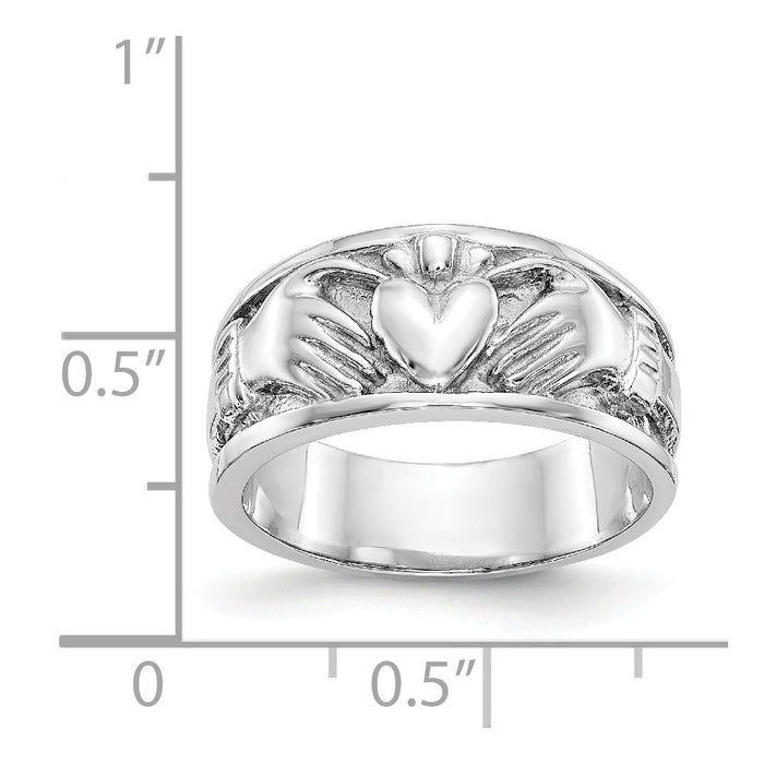 14k White Gold Claddagh Ring, Size: 6