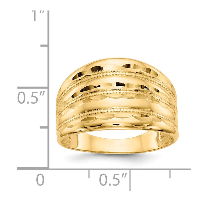 14k Yellow Gold Gold Polished Diamond-cut Four Ridge Fashion Dome Ring, Size: 7