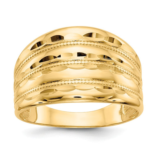 14k Yellow Gold Gold Polished Diamond-cut Four Ridge Fashion Dome Ring, Size: 7