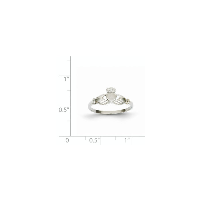 14k White Gold Polished & Satin Claddagh Ring, Size: 6.5