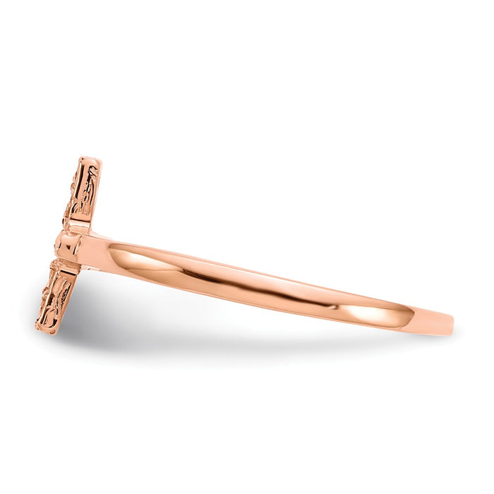 14k Rose Gold Polished & Diamond-cut Cross Ring, Size: 7