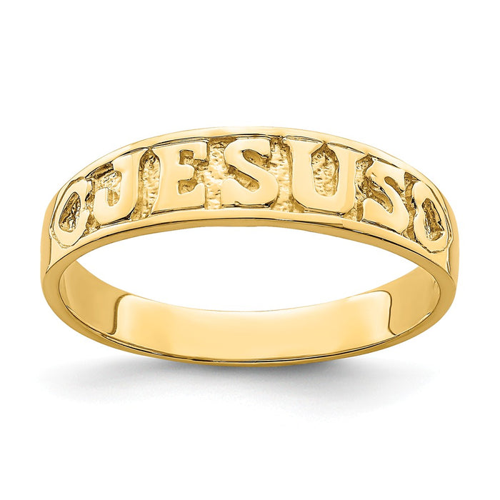 14k Yellow Gold Gold Polished Jesus with Hearts Ring, Size: 7