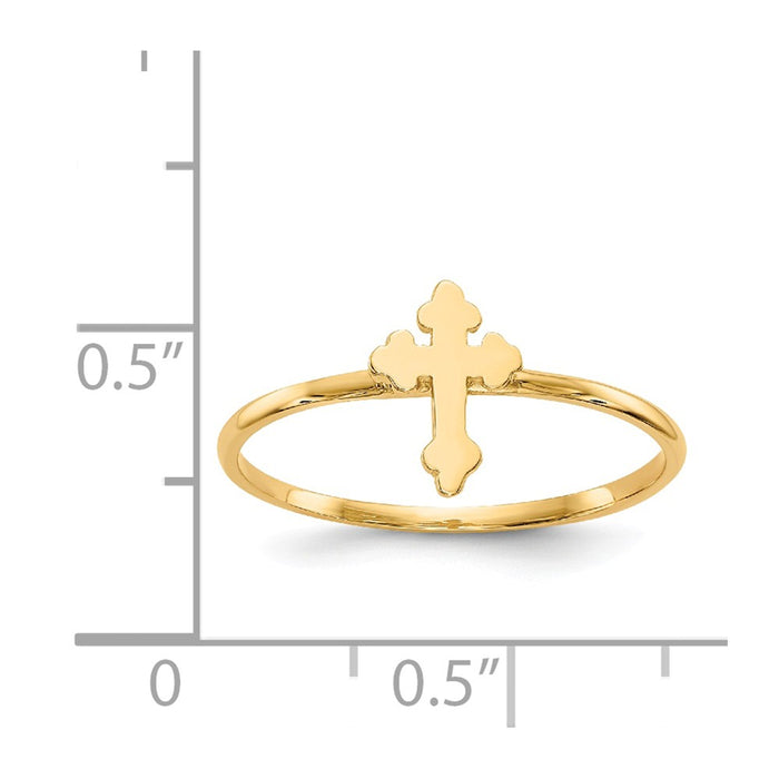 14k Yellow Gold Polished Cross Ring, Size: 7
