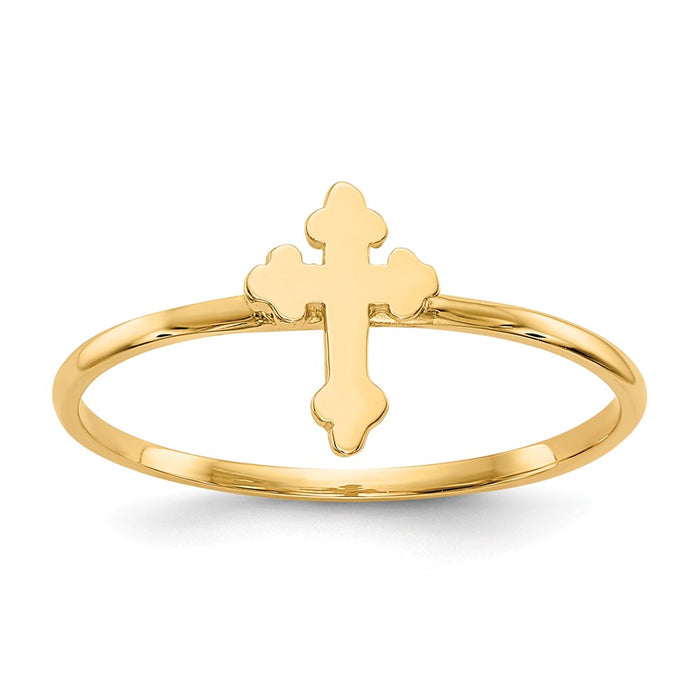 14k Yellow Gold Polished Cross Ring, Size: 7