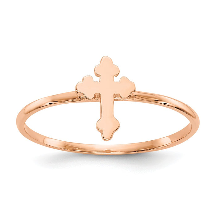 14k Rose Gold Polished Cross Ring, Size: 7