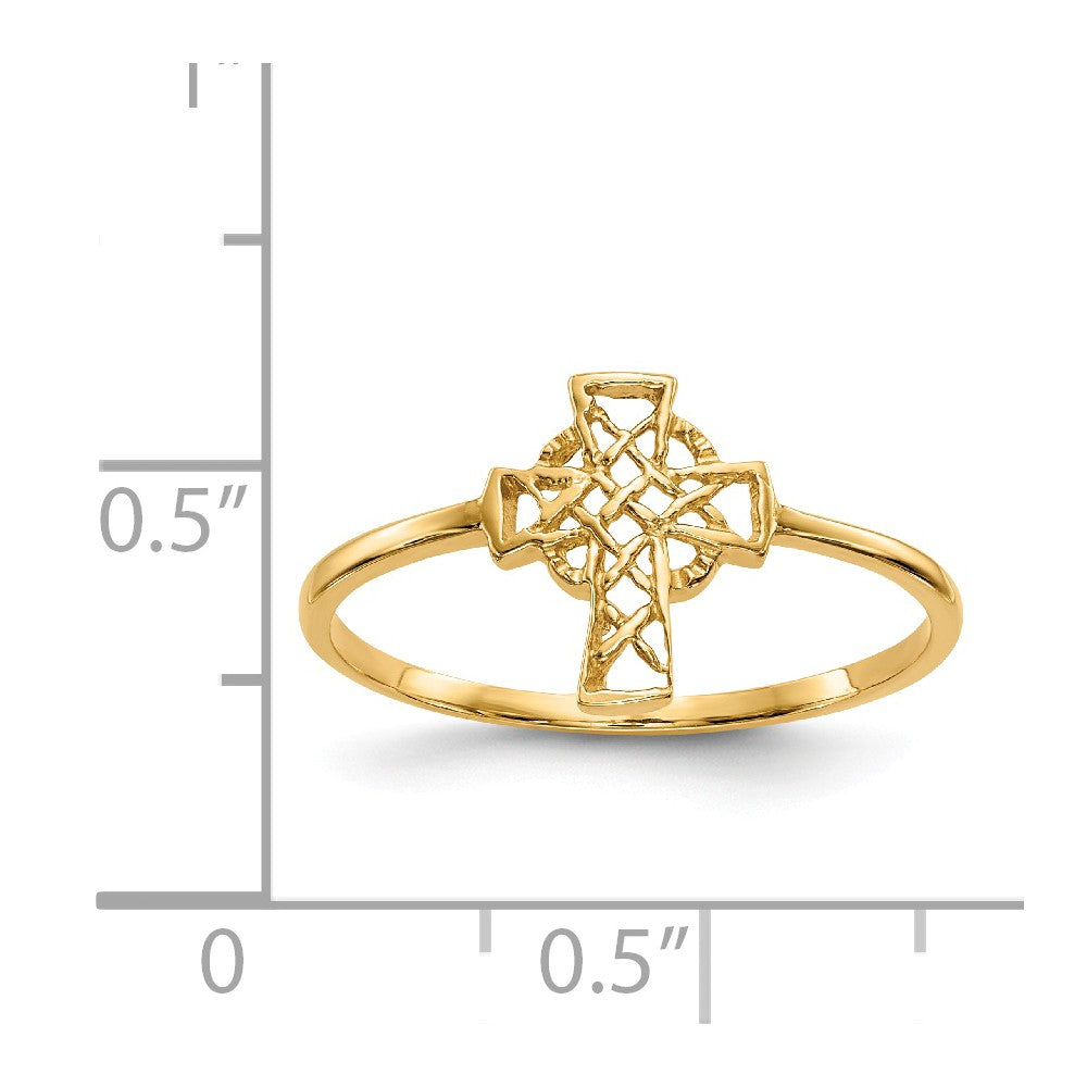 14k Yellow Gold Polished Celtic Cross Ring, Size: 7