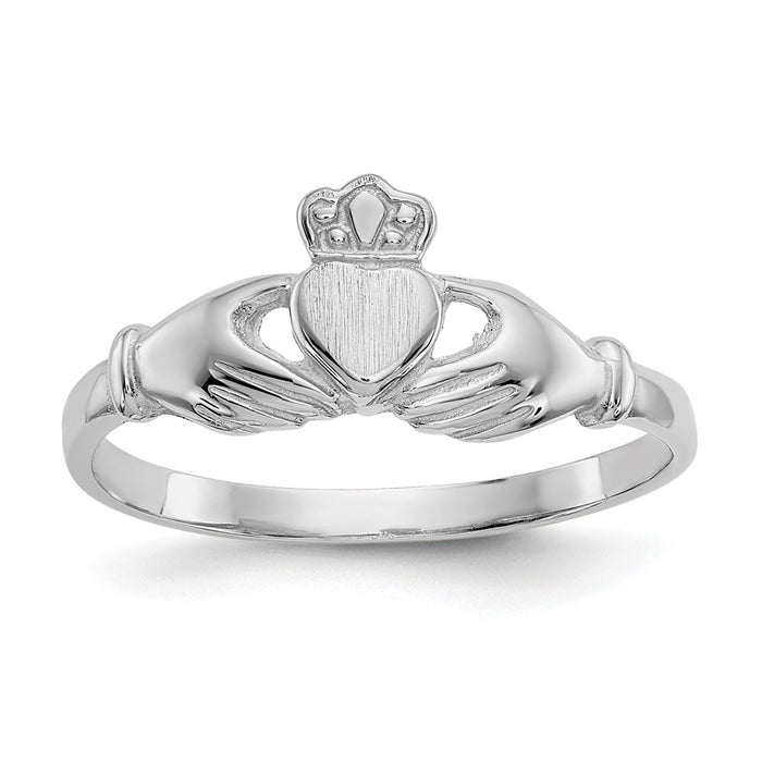 14k White Gold Polished & Satin Claddagh Ring, Size: 6.5