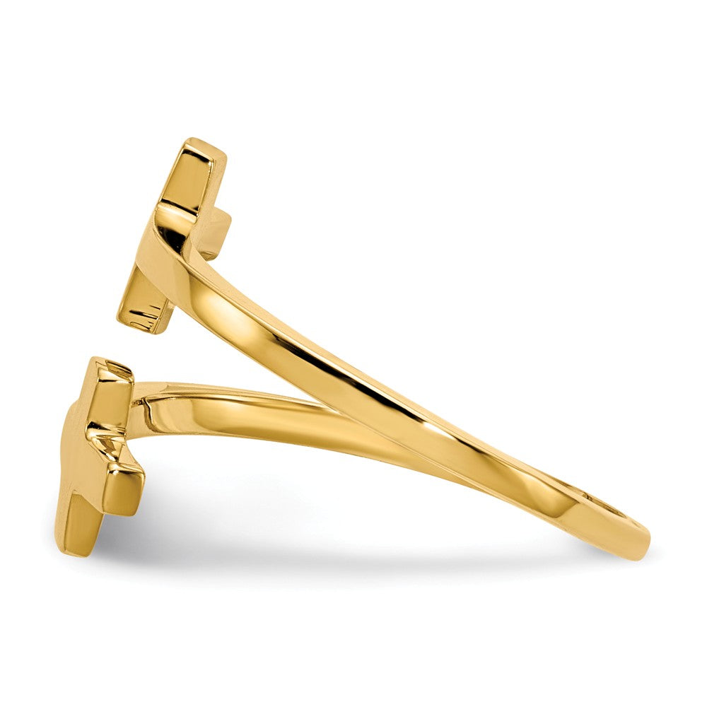 14k Yellow Gold Polished Double Cross Ring, Size: 7