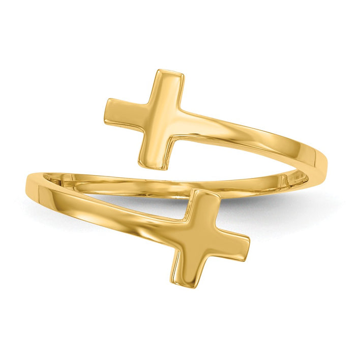 14k Yellow Gold Polished Double Cross Ring, Size: 7