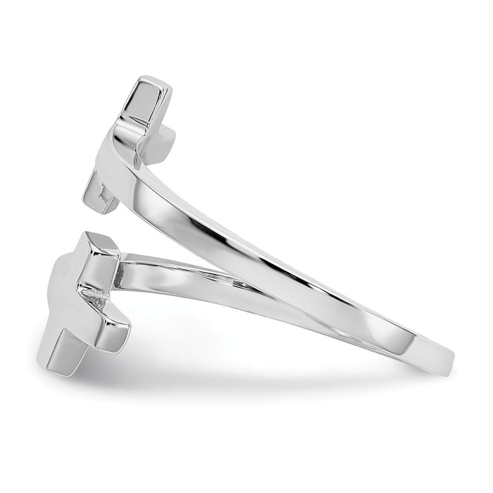 14k White Gold Polished Double Cross Ring, Size: 7