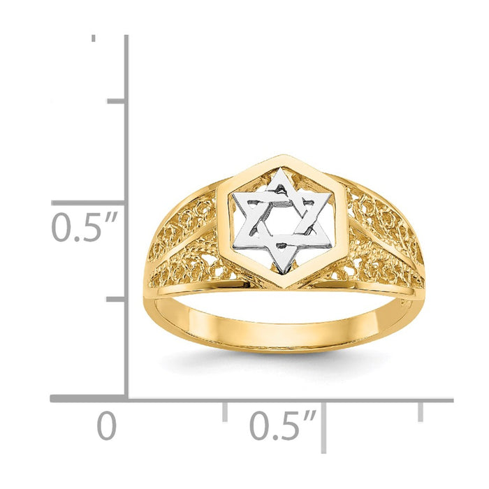 14k Two-Tone Gold Polished Star of David Ring, Size: 7