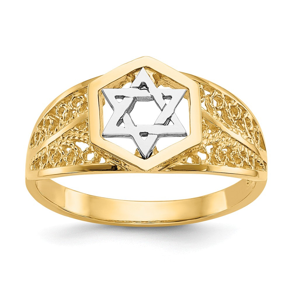 14k Two-Tone Gold Polished Star of David Ring, Size: 7
