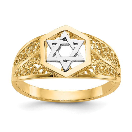 14k Two-Tone Gold Polished Star of David Ring, Size: 7