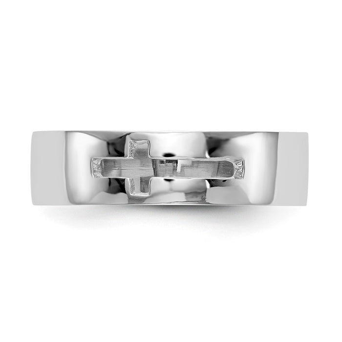 14k White Gold Polished Cut-out Cross Men's Ring, Size: 7.5