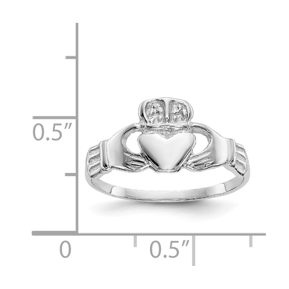 14k White Gold Polished Claddagh Ring, Size: 6