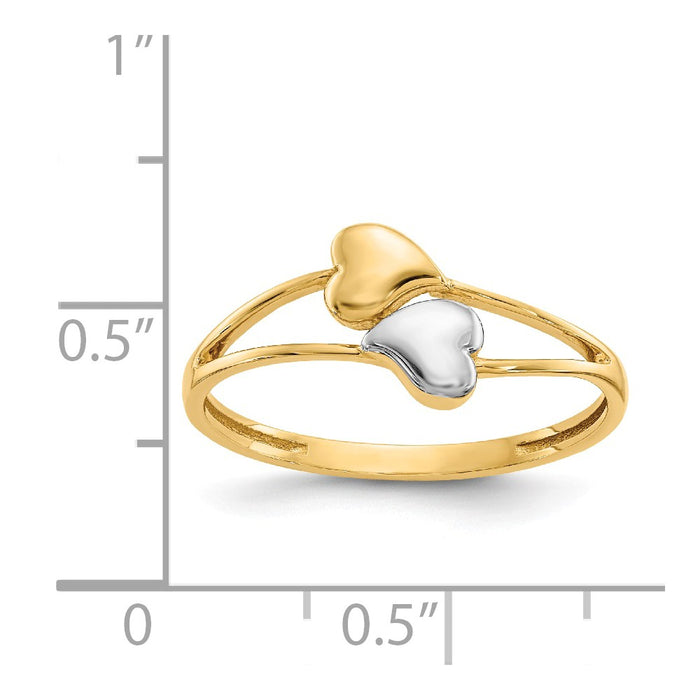 14k with Rhodium Double Heart Ring, Size: 7