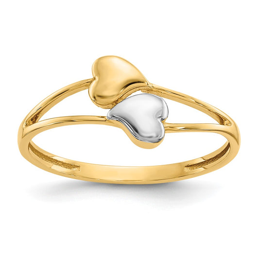 14k with Rhodium Double Heart Ring, Size: 7