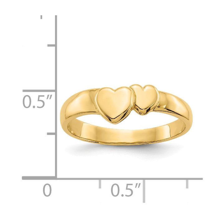 14k Yellow Gold Gold Polished Adjoining Hearts Ring, Size: 6.25
