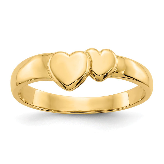14k Yellow Gold Gold Polished Adjoining Hearts Ring, Size: 6.25