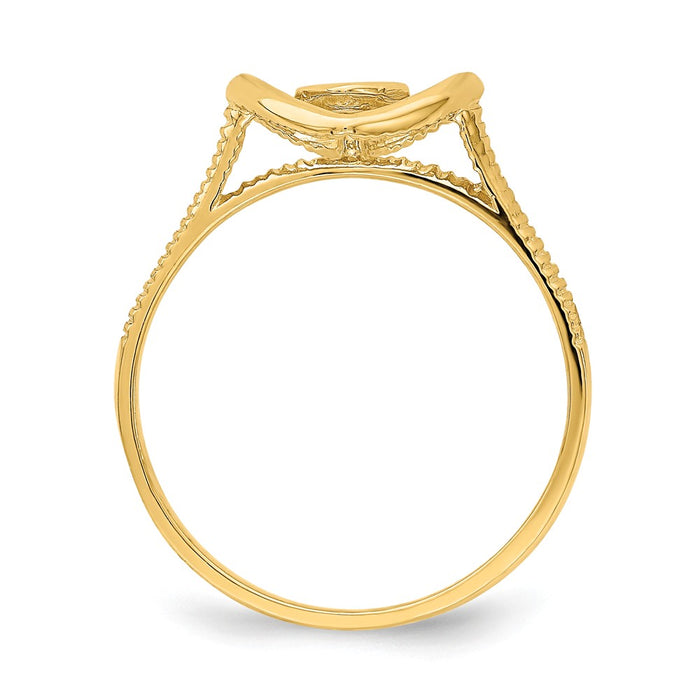 14k Yellow Gold Gold Polished Textured Heart with Heart Frame Ring, Size: 7