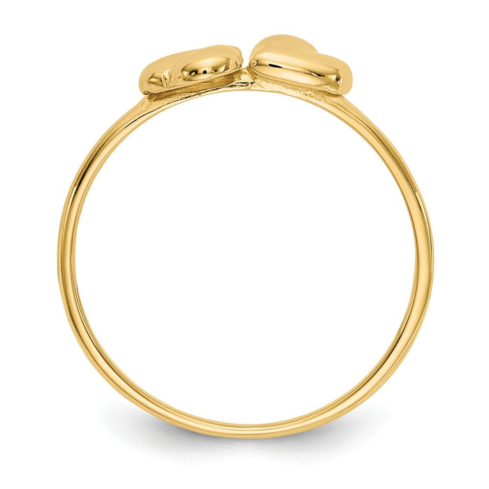 14k Yellow Gold Polished Hearts Ring, Size: 7