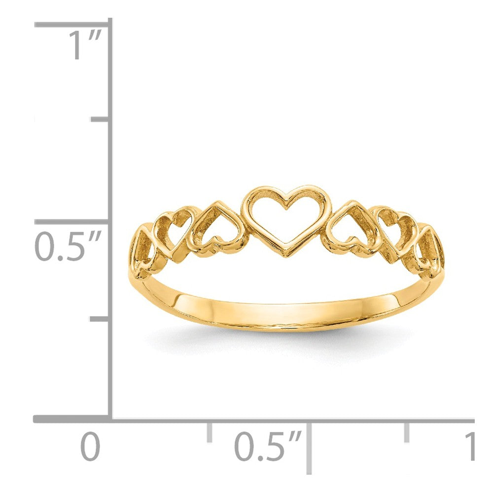 14k Yellow Gold Hearts Ring, Size: 7