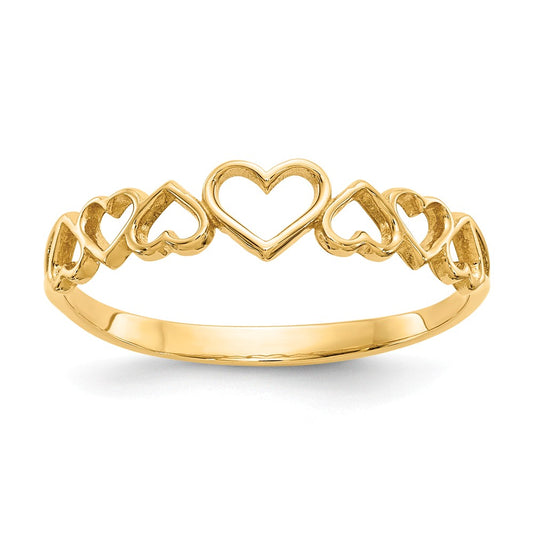 14k Yellow Gold Hearts Ring, Size: 7