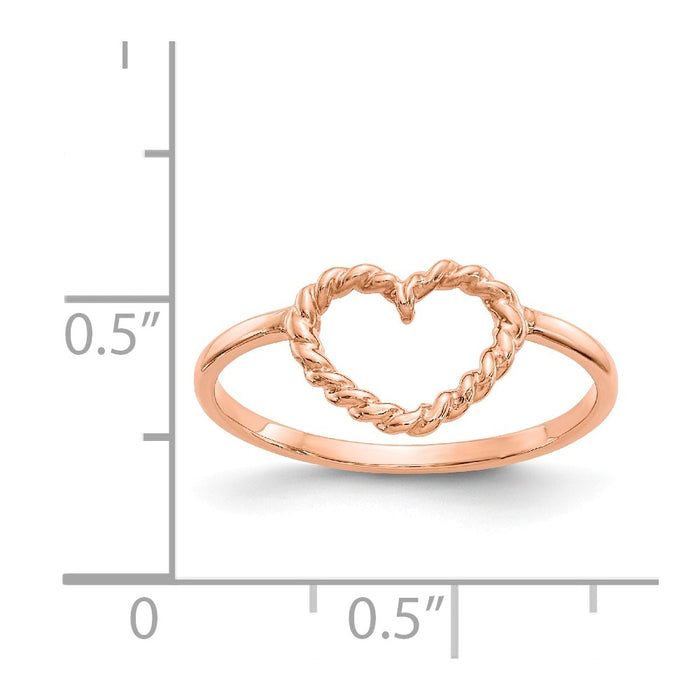 14k Rose Gold Polished & Textured Heart Ring, Size: 7