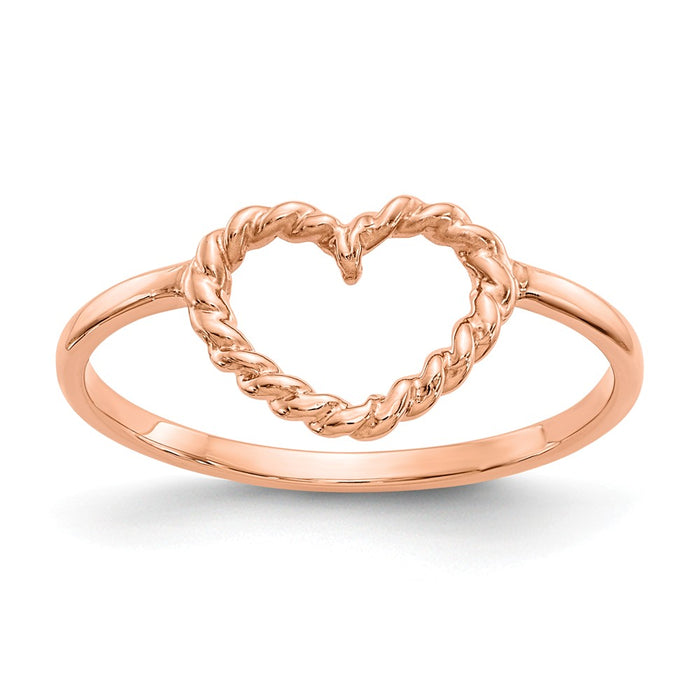 14k Rose Gold Polished & Textured Heart Ring, Size: 7
