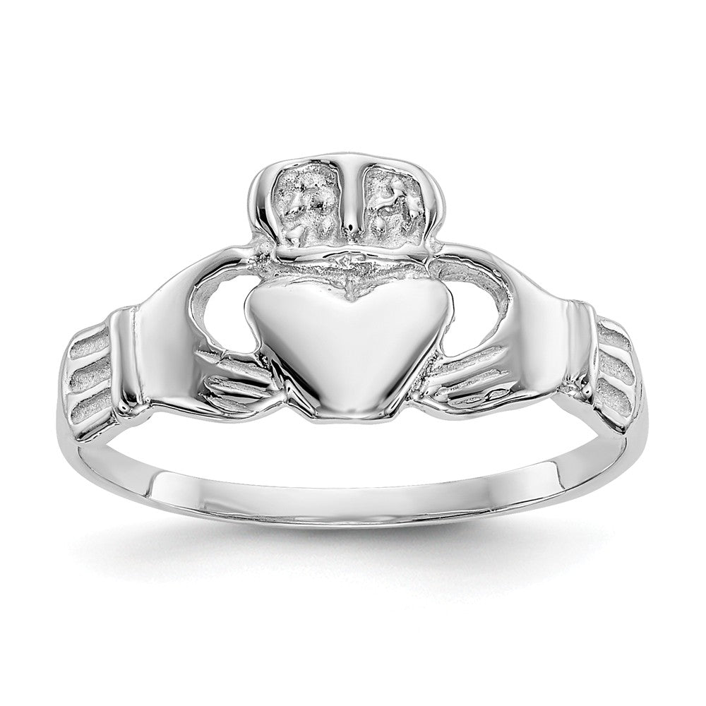 14k White Gold Polished Claddagh Ring, Size: 6