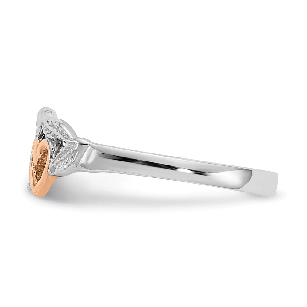 14K White & Rose Gold-Plated Polished Hearts & Leaves Ring, Size: 7