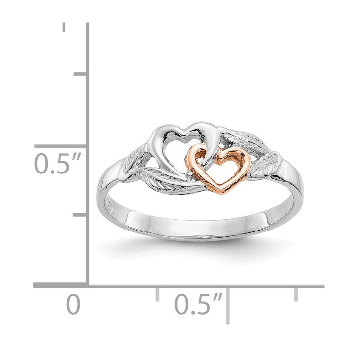 14K White & Rose Gold-Plated Polished Hearts & Leaves Ring, Size: 7