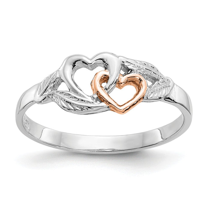 14K White & Rose Gold-Plated Polished Hearts & Leaves Ring, Size: 7