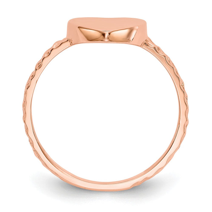 14k Rose Gold Polished Textured Heart Ring, Size: 7