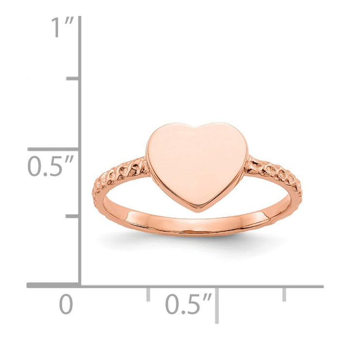 14k Rose Gold Polished Textured Heart Ring, Size: 7