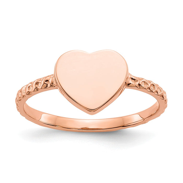 14k Rose Gold Polished Textured Heart Ring, Size: 7