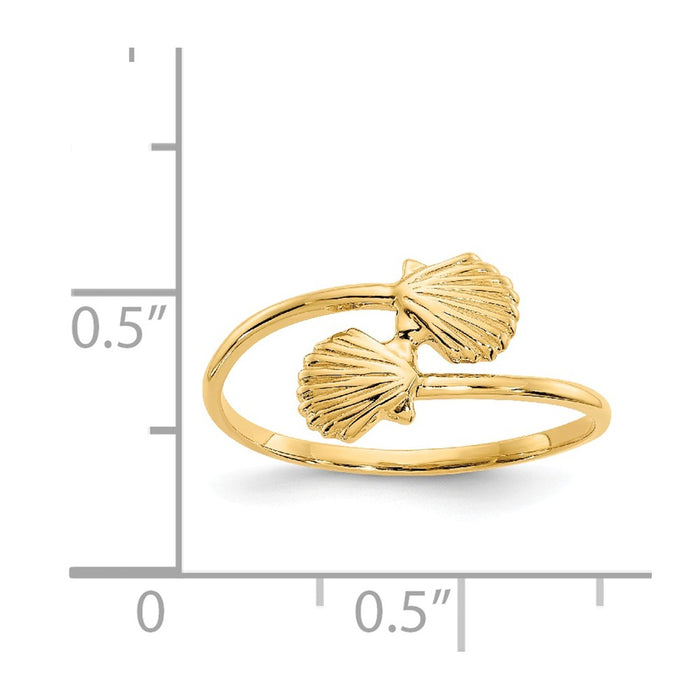 14k Yellow Gold Polished Shells Ring, Size: 7