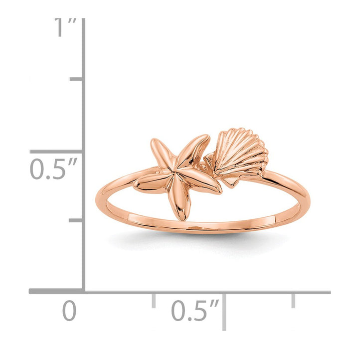 14k Rose Gold Polished Shell & Starfish Ring, Size: 7