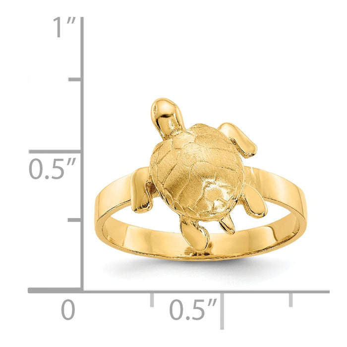 14k Yellow Gold Gold Polished & Textured Sea Turtle Ring, Size: 7