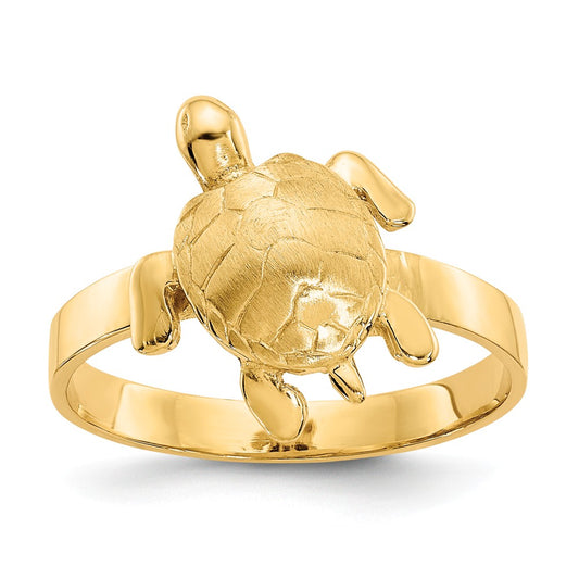 14k Yellow Gold Gold Polished & Textured Sea Turtle Ring, Size: 7