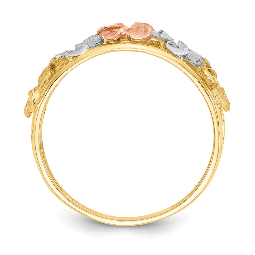 14k Two-Tone Gold & Rhodium Satin/Polished Diamond-cut Flower Ring, Size: 7