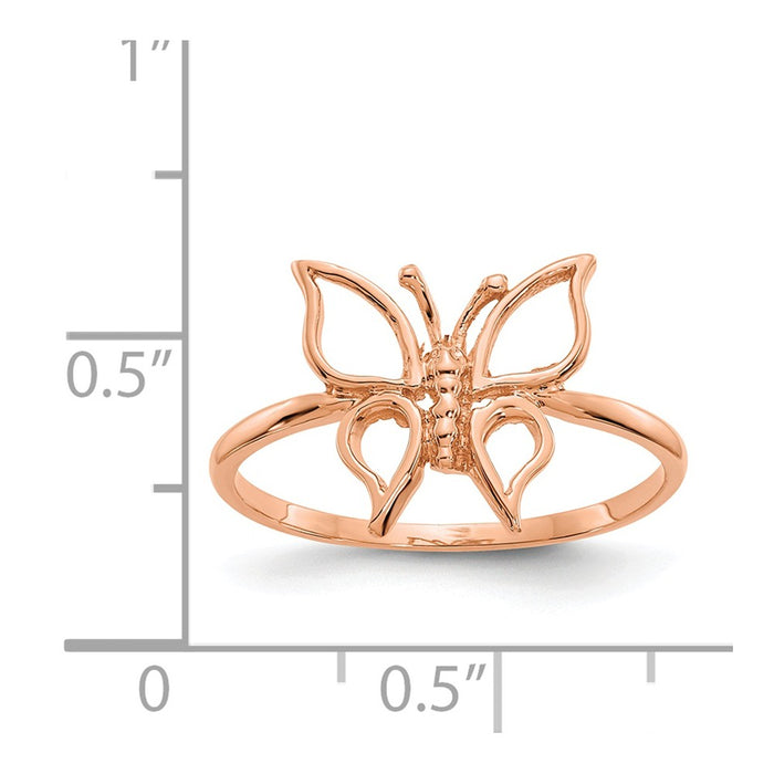 14k Rose Gold Polished Butterfly Ring, Size: 7