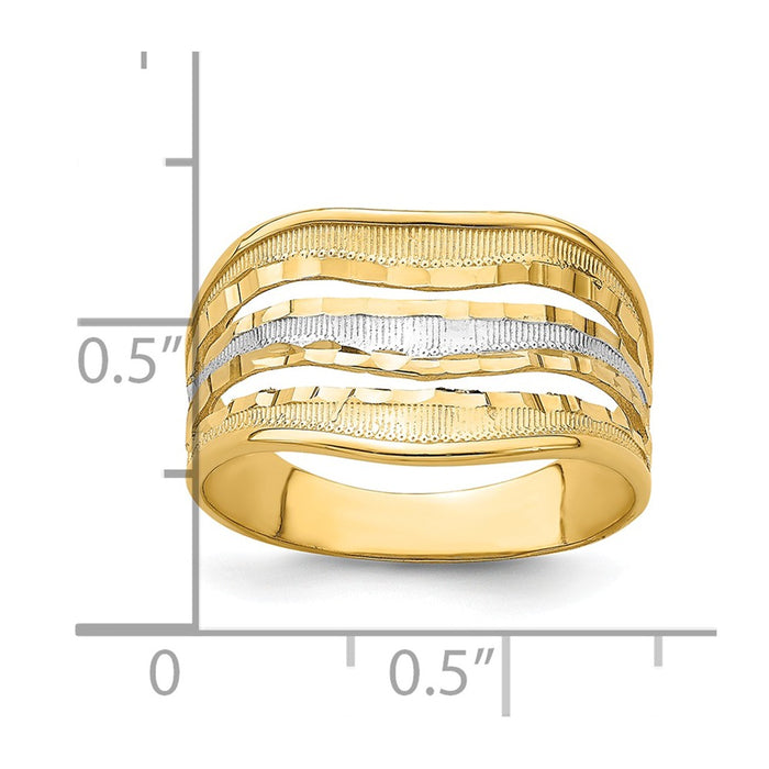 14K with Rhodium Polished Triple Wave Cut-out Ring, Size: 7