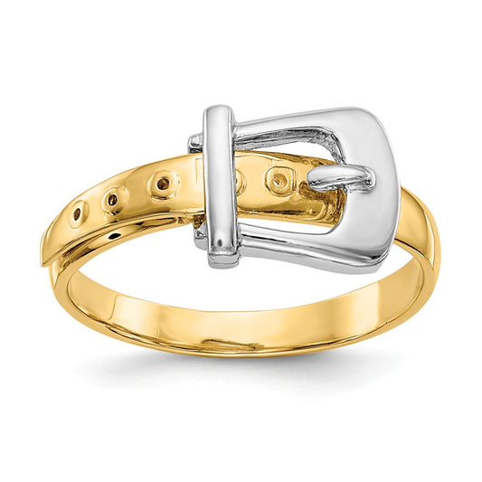 14k Two-Tone Gold Polished Buckle Ring, Size: 7