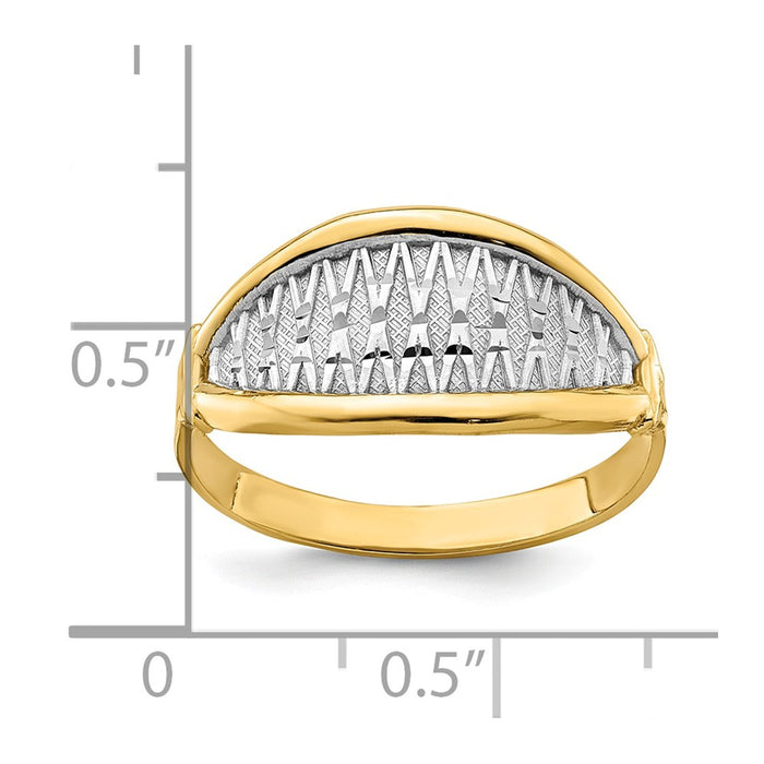 14K with White Rhodium Polished X Pattern Ring, Size: 7