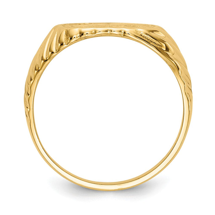 14k Yellow Gold Gold Polished Baby Rectangle Signet with Stripes Ring, Size: 2.5