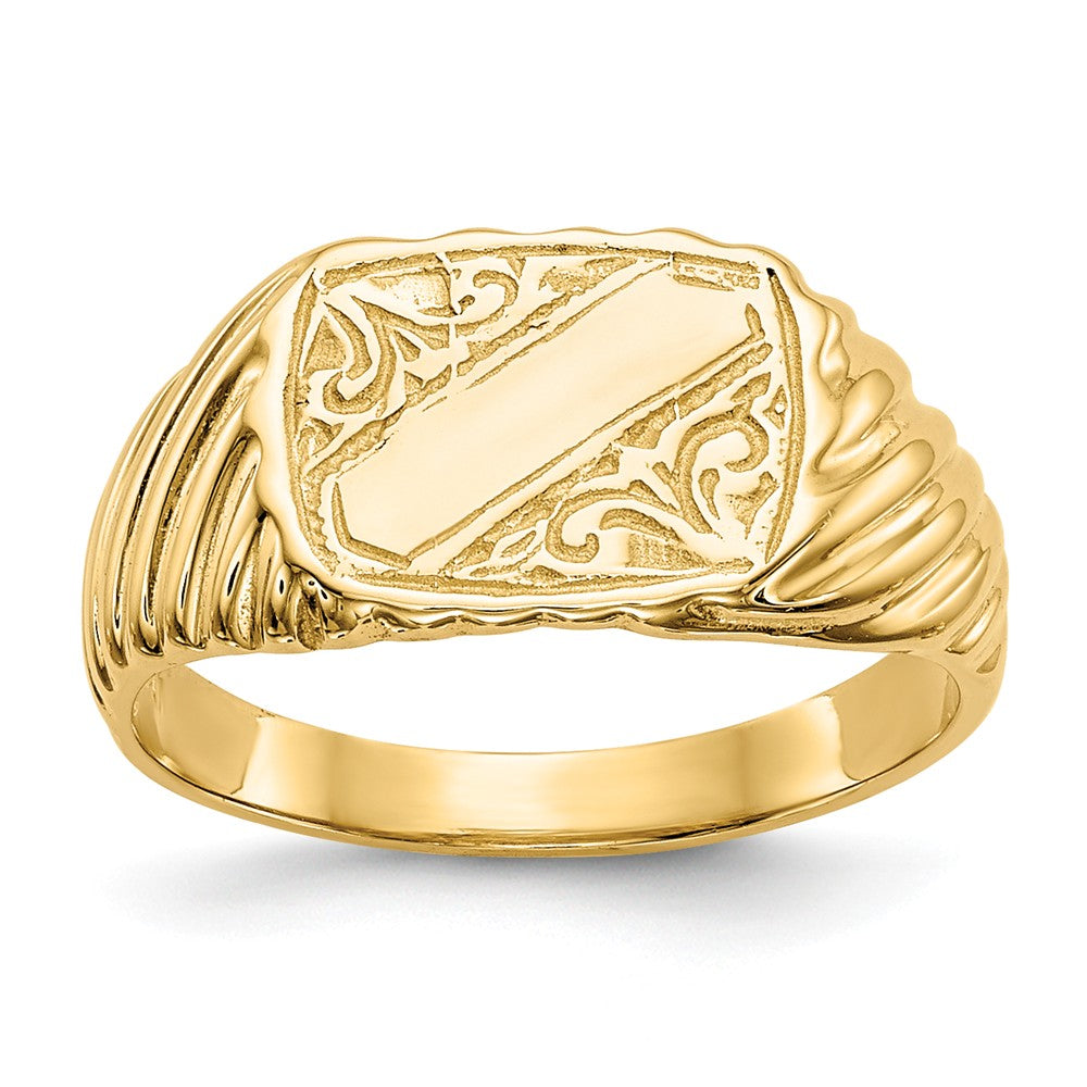 14k Yellow Gold Gold Polished Baby Rectangle Signet with Stripes Ring, Size: 2.5