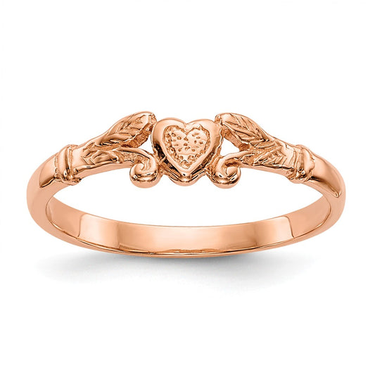 14K Rose Gold Textured Mini Heart Baby Ring, Size: 1