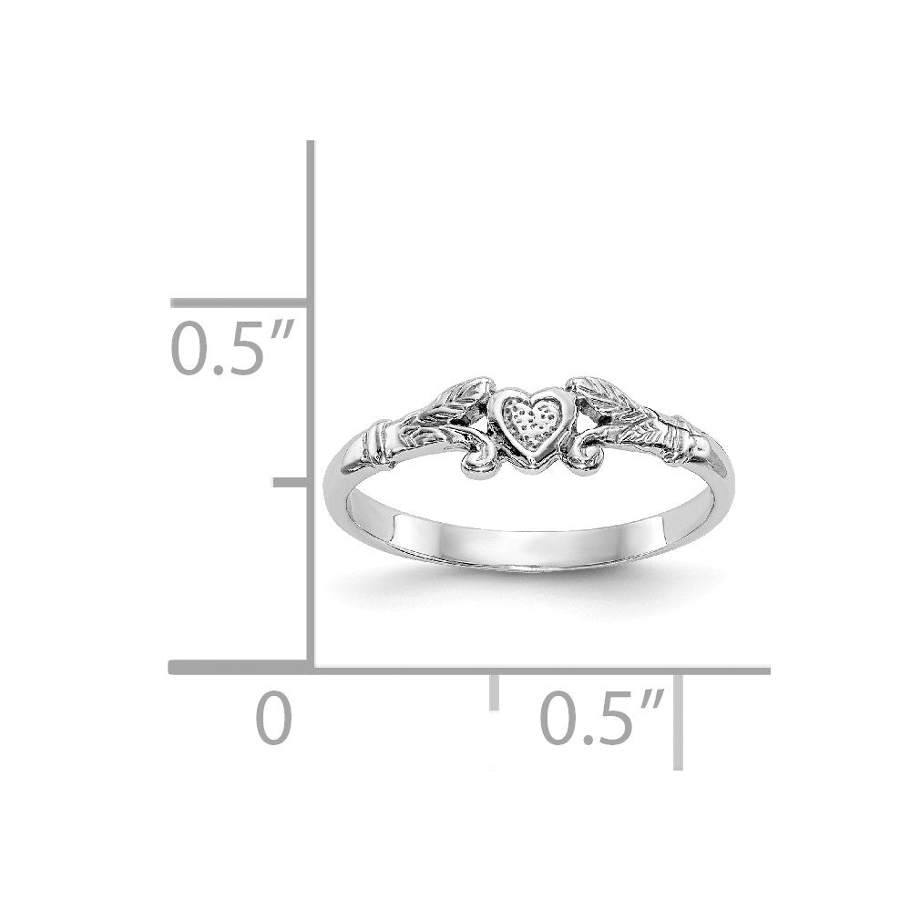 14K White Gold Textured Mini Heart Baby Ring, Size: 1